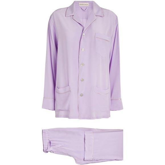 Olivia von Halle Lavender Yves Silk Pajamas Pyjamas Set New with Tags L - Picture 8 of 14